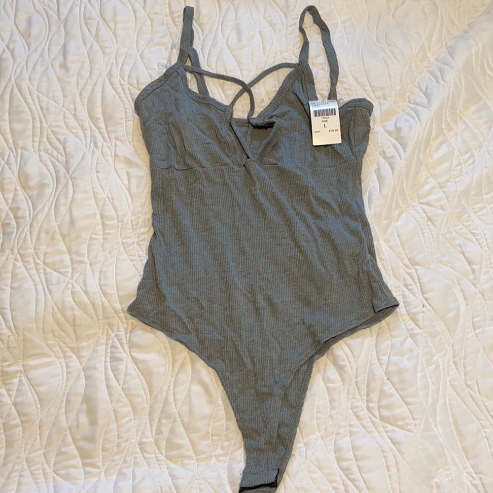 Fashion Nova Gray Strappy Bodysuit
